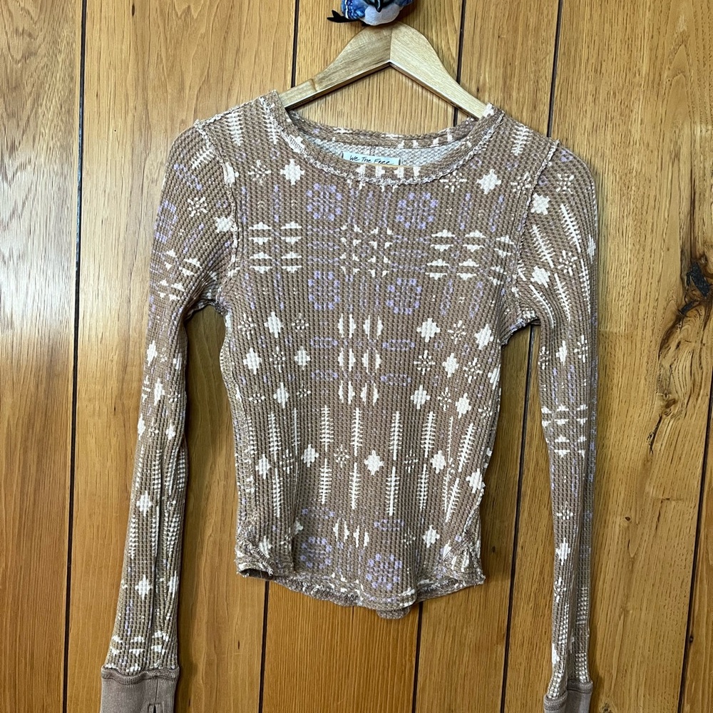 We The Free Brown and Cream Patterned Long Sleeve Top